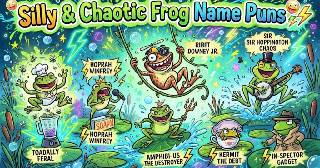 Silly & Chaotic Frog Name Puns 🤪🐸⚡